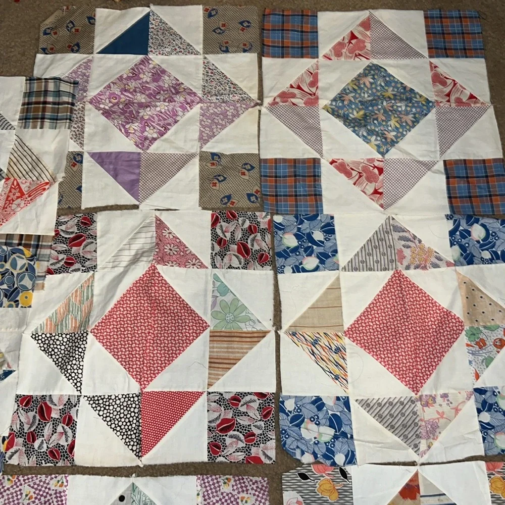 Lot 8 Vintage handmade quilt blocks 14.5” x 15”